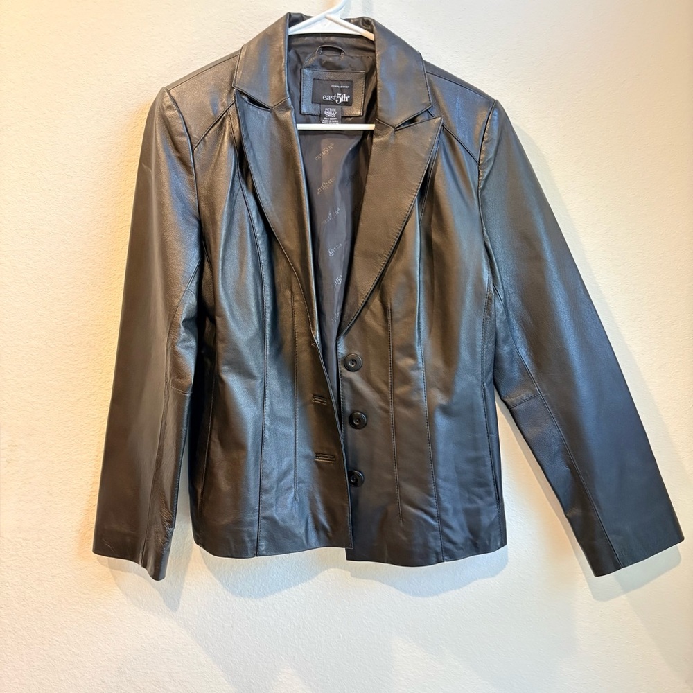 East 5th Black Genuine Leather Blazer Jacket Petite Small
